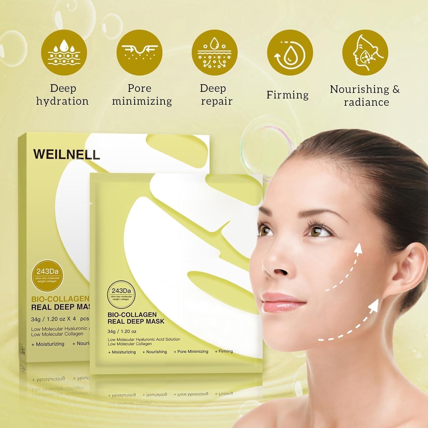 Bio-Collagen Deep Anti-Wrinkle Lifting Mask - Overnight Hydrating Treatment for All Skin Types - 17 Pack